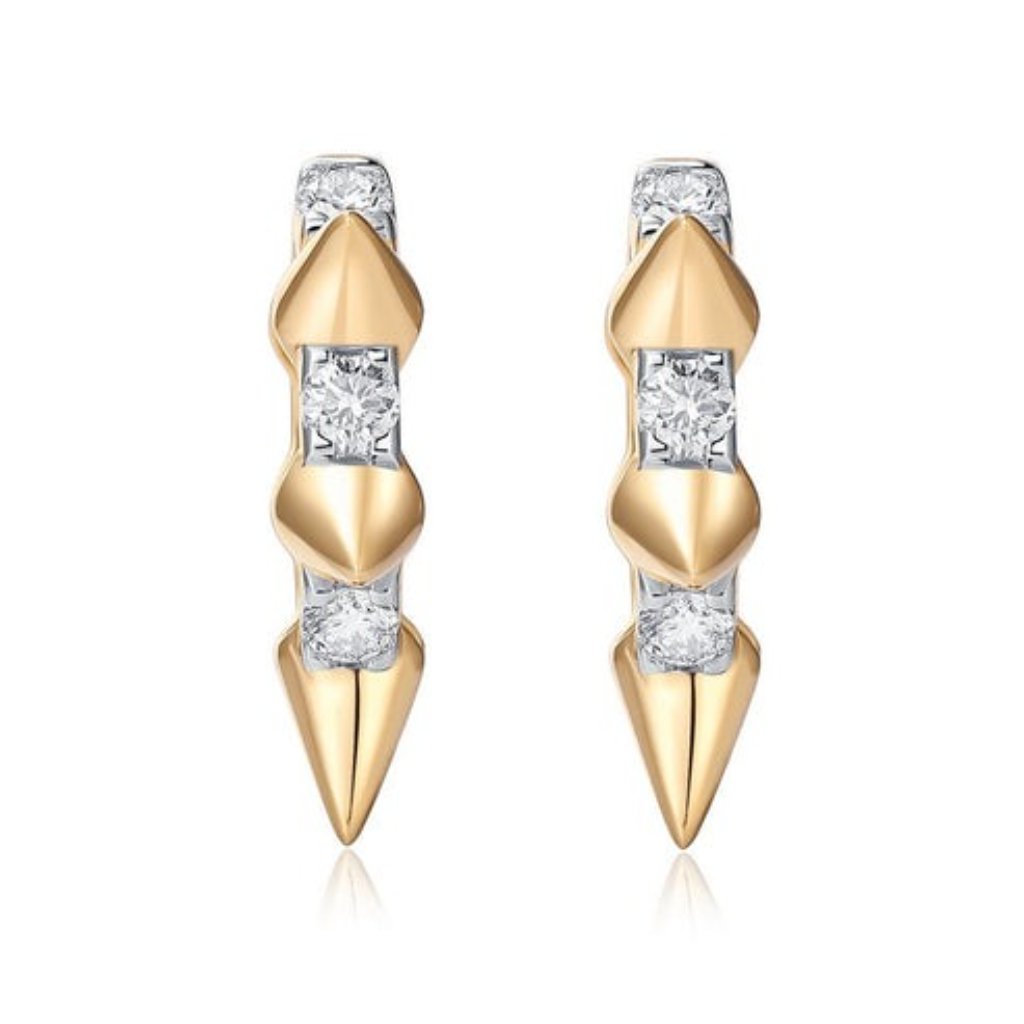 Spike Edge 14k (Or 18k Upon Request) Princess Cut Gold Hoop Earrings